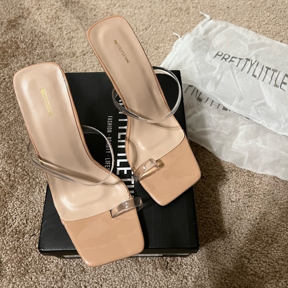 PrettyLittleThing Nude Square Toe Clear Strap Heels Mules Slip On Size 6 - Picture 8 of 13